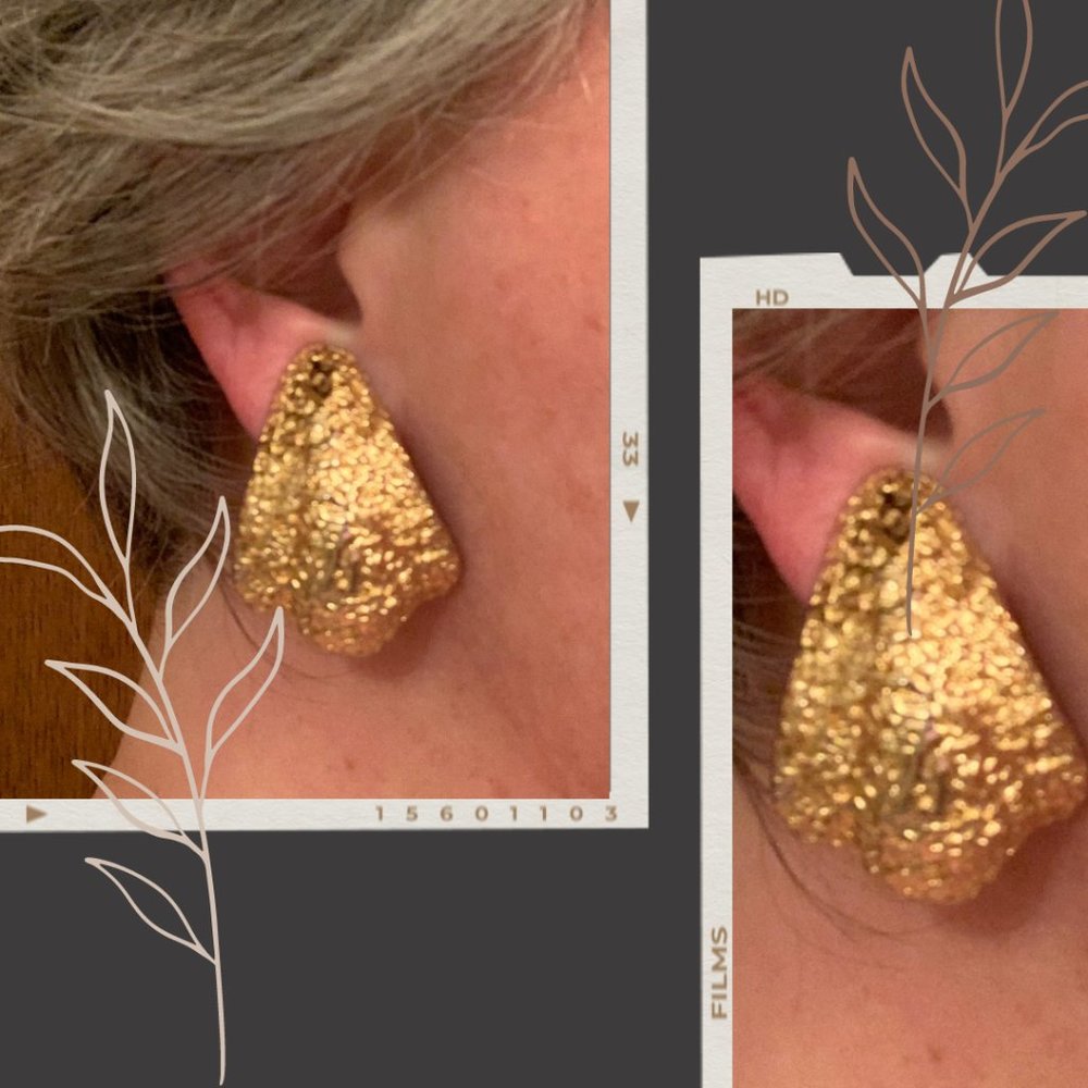 Vintage Gold-Tone Chunky Textured Clip-On Earrings